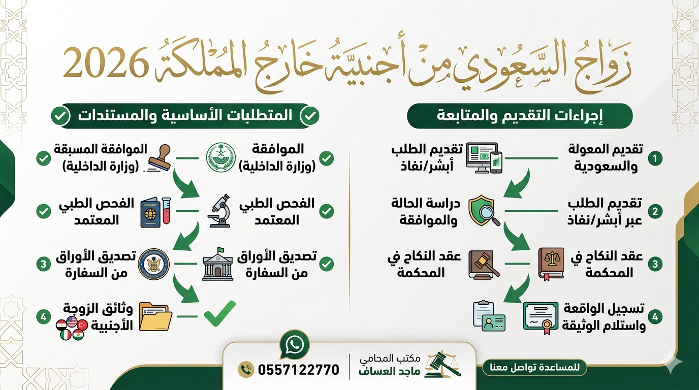 شروط زواج السعودي من أجنبية خارج السعودية 2026 | الإجراءات والمستندات