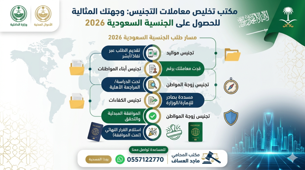 مكتب تخليص معاملات التجنيس: وجهتك المثالية للحصول على الجنسية السعودية 🇸🇦